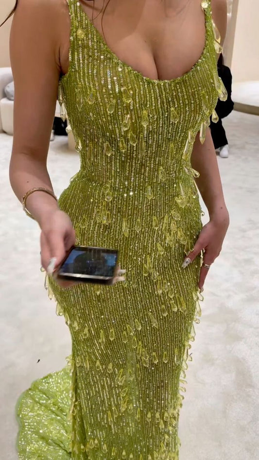 Luxury Bright Green Mermaid Sequin Long Prom Dress Evening Dress cc4759