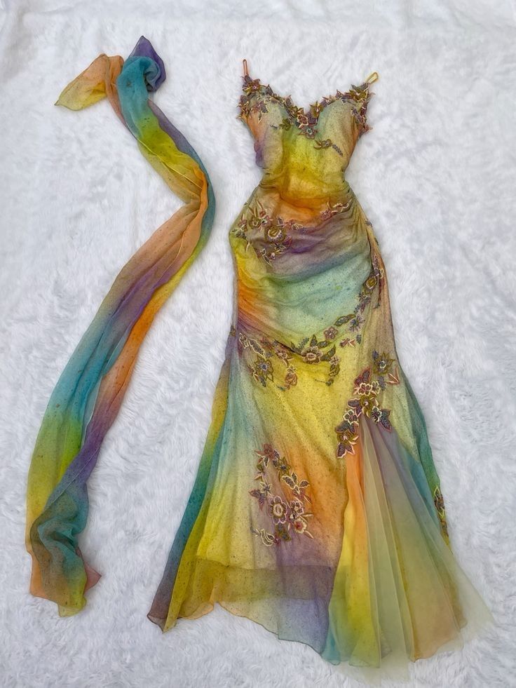 Stunning Gradient Spaghetti Strap V-neck Floral Embroidered Tulle Long Prom Dress Evening Dress cc5400