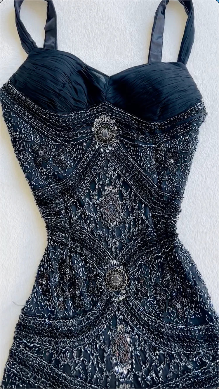 Vintage Black Spaghetti Strap Mermaid Custom Tulle Long Prom Dress Evening Dress cc5418