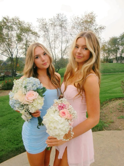 Sweet Pink Thin Strap Slim Slit Chiffon 17th Birthday Homecoming Dress cc4618