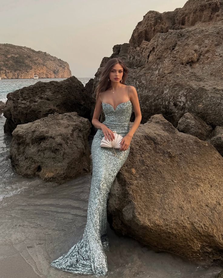 Dreamy Mint Green Mermaid Spaghetti Strap Sequin Long Prom Dress Evening Dress cc5419