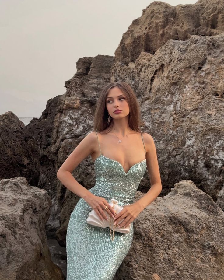 Dreamy Mint Green Mermaid Spaghetti Strap Sequin Long Prom Dress Evening Dress cc5419