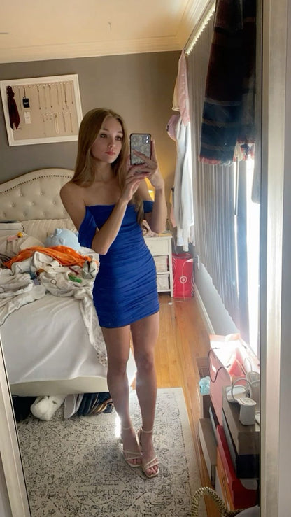 Elegant Royal Blue One-shoulder Slim-fit Hip-hugging 19th Birthday Homecoming Dress cc4621