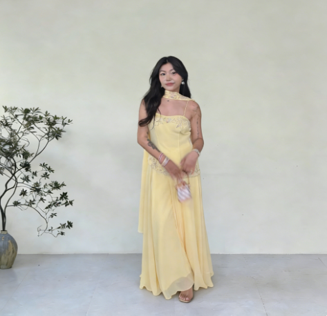 Elegant Goose Yellow A-Line Spaghetti Strap Chiffon Long Prom Dress Evening Dress cc5439
