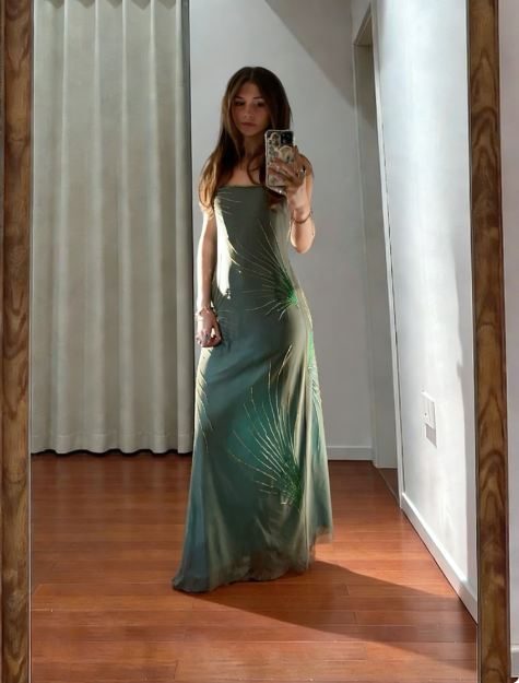 High-End Teal Strapless Beaded Tulle Long Prom Dress Evening Dress cc5446