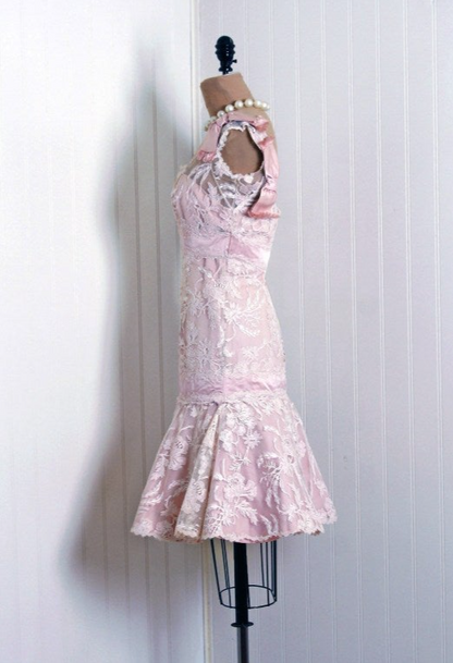 Vintage Light Pink Square Neck Lace Waist Mini 17th Birthday Homecoming Dress cc4668