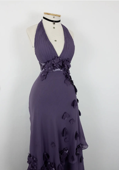 Pretty Purple Halter V-Neck 3D Floral Layered Irregular Chiffon Long Prom Dress Evening Dress cc5505