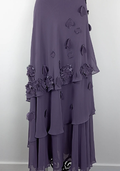 Pretty Purple Halter V-Neck 3D Floral Layered Irregular Chiffon Long Prom Dress Evening Dress cc5505