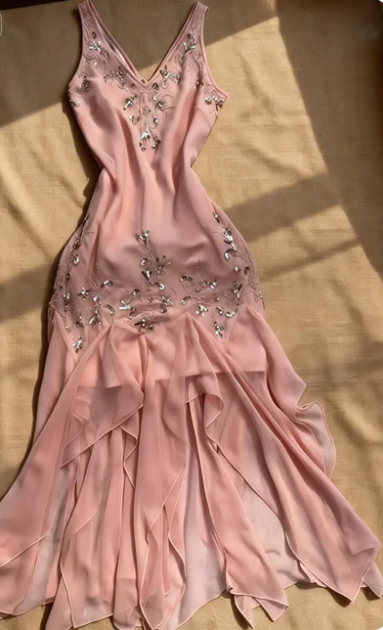 Elegant Pink V-Neck Sleeveless Mermaid Irregular Hem Chiffon Prom Dress Birthday Dress cc5522