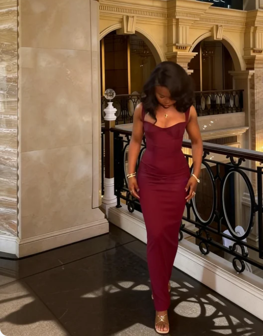 Elegant Burgundy Spaghetti Strap Mermaid Satin Long Prom Dress Evening Dress cc5537