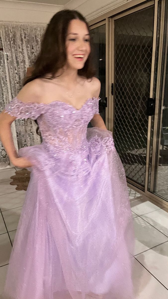 Dreamy Purple Off-the-Shoulder Beaded Lace Tulle Long Prom Dress Evening Dress cc5562