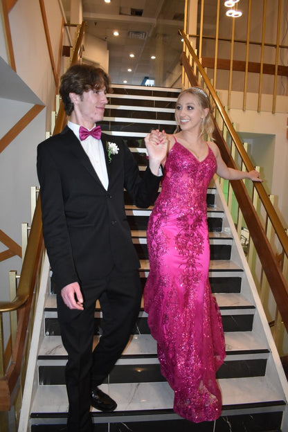 Shimmering Pink Mermaid Tail V-neck Strap Sequin Long Prom Dress Evening Dress cc4778