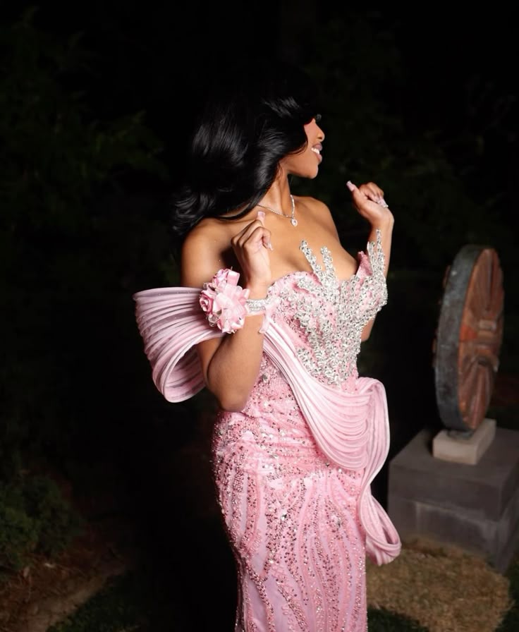 Luxurious Pink Mermaid Beaded Satin Train Prom Dress Evening Dress cc5590
