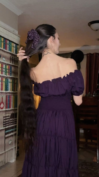 Elegant Dark Purple Off-the-Shoulder Waist A-Line Long Prom Dress Evening Dress cc5647