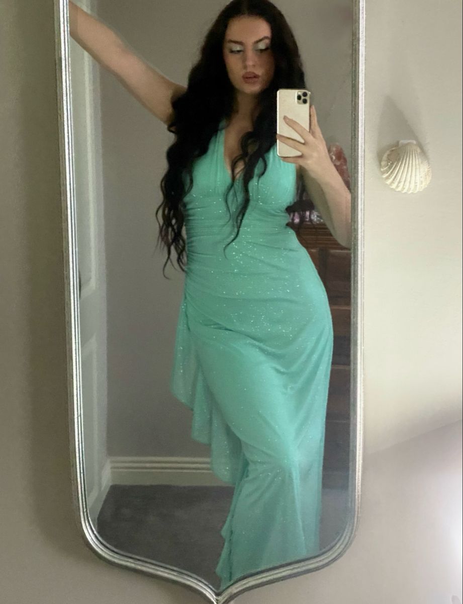Sexy Mint Green Mermaid Halter Neck Deep V Neck Shimmering Chiffon Long Prom Dress Evening Dress cc4799