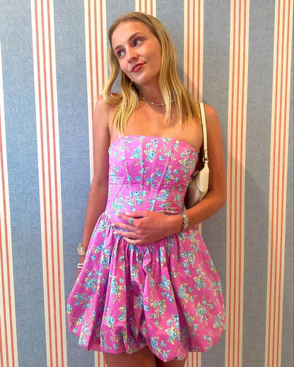 French Pink And Purple Floral Bud Puffy Birthday Dress Homecoming Dress cc4099
