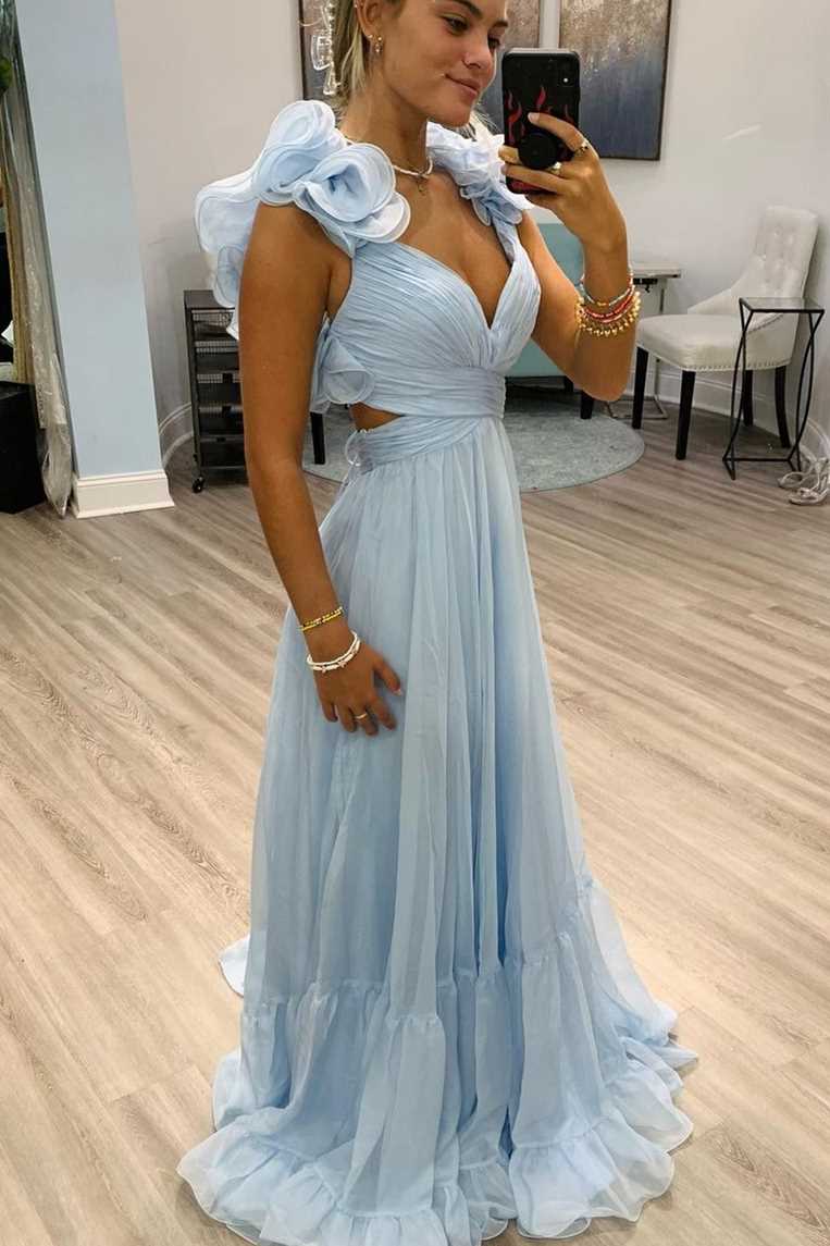 A-line Chiffon V-Neck Sleeveless Long Formal Dress with Slit