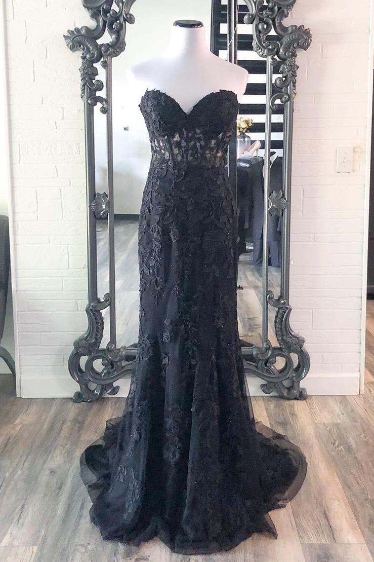 Sweetheart Black Lace Mermaid Long Formal Dress