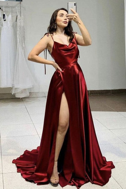 Green A-line Cowl Neck Long Formal Dress
