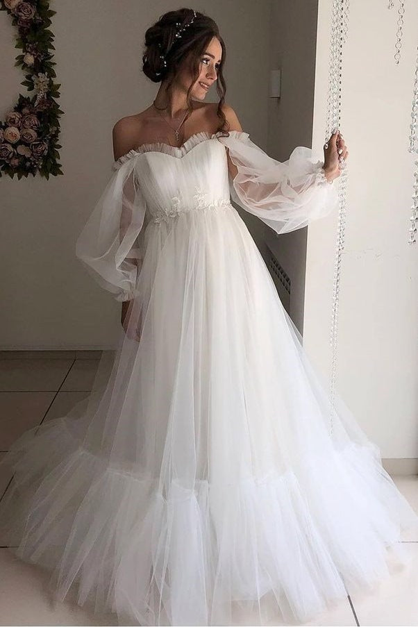Lavender Off-the-Shoulder A-line Long Tulle Dress