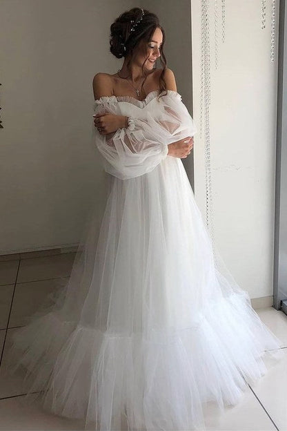 Lavender Off-the-Shoulder A-line Long Tulle Dress