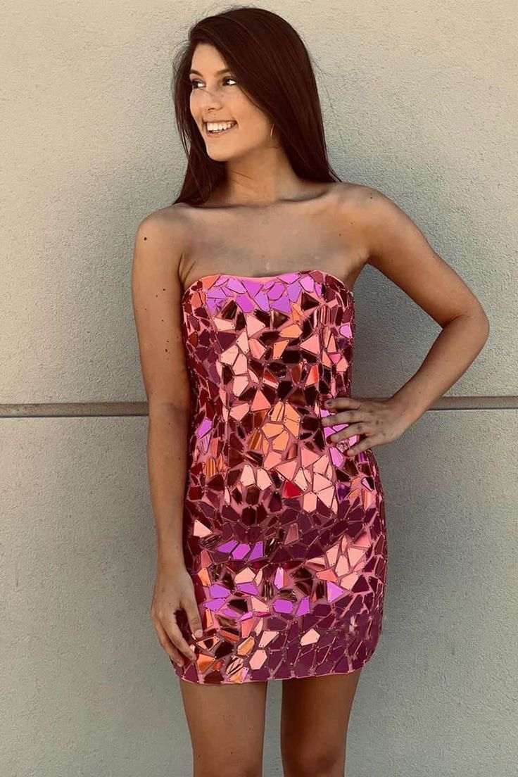 Cut Glass Mirror Strapless Lace-Up Mini Homecoming Dress