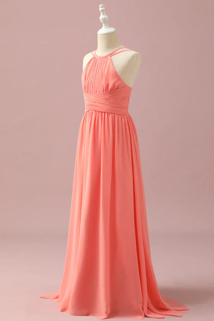 Orange Chiffon Halter Neck Junior Bridesmaid Dress