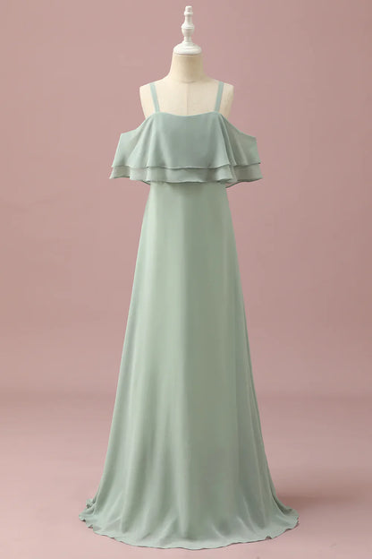 Sage Straps Cold Shoulder Chiffon Junior Bridesmaid Dress