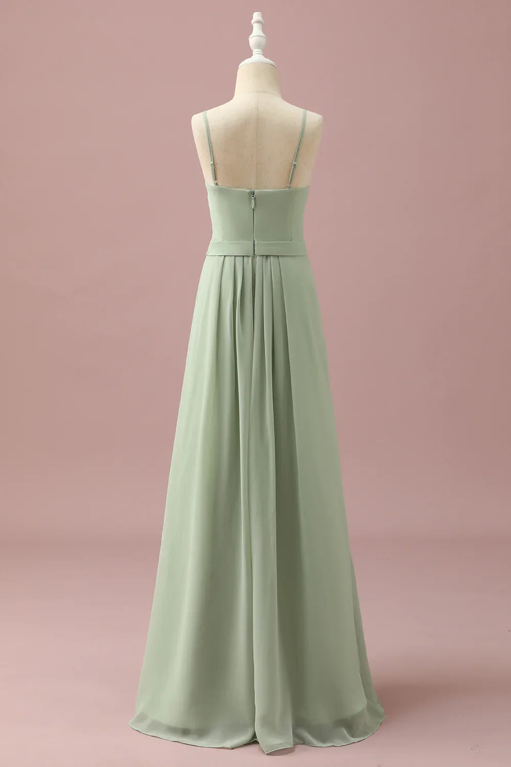 Sage Chiffon Round Neck Junior Bridesmaid Dress With Cascading Ruffles