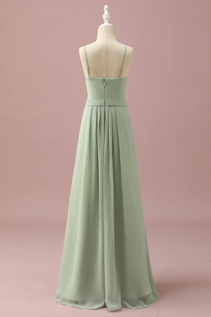 Sage Chiffon Round Neck Junior Bridesmaid Dress With Cascading Ruffles