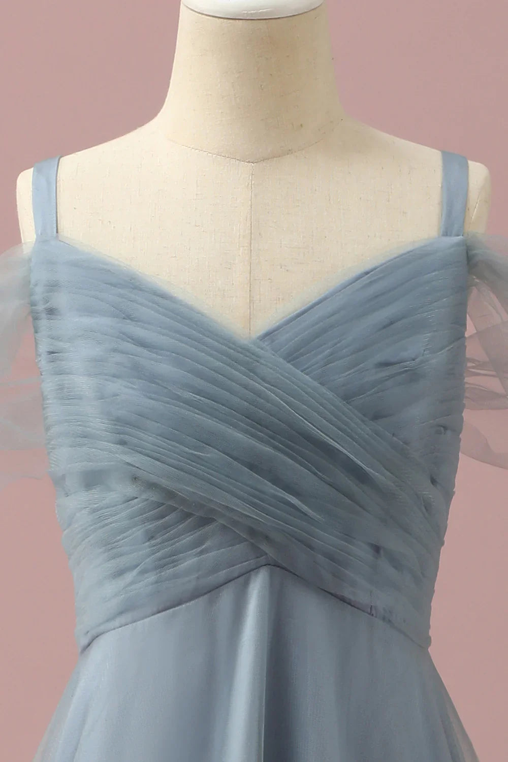 Grey Blue Cold Shoulder Tulle Junior Bridesmaid Dress