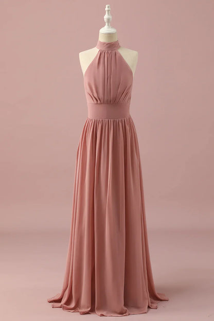 Light Brown Halter Chiffon Junior Bridesmaid Dress