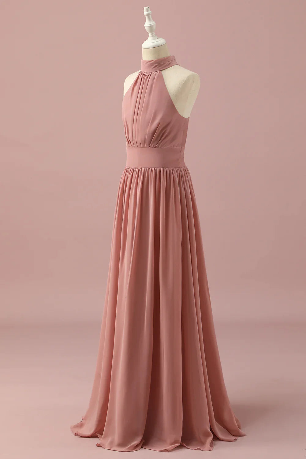 Light Brown Halter Chiffon Junior Bridesmaid Dress
