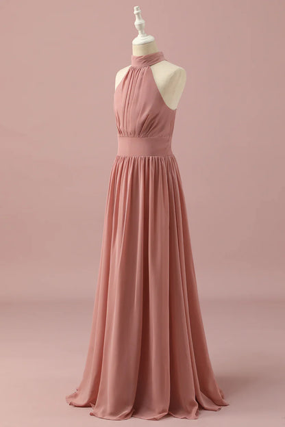 Light Brown Halter Chiffon Junior Bridesmaid Dress