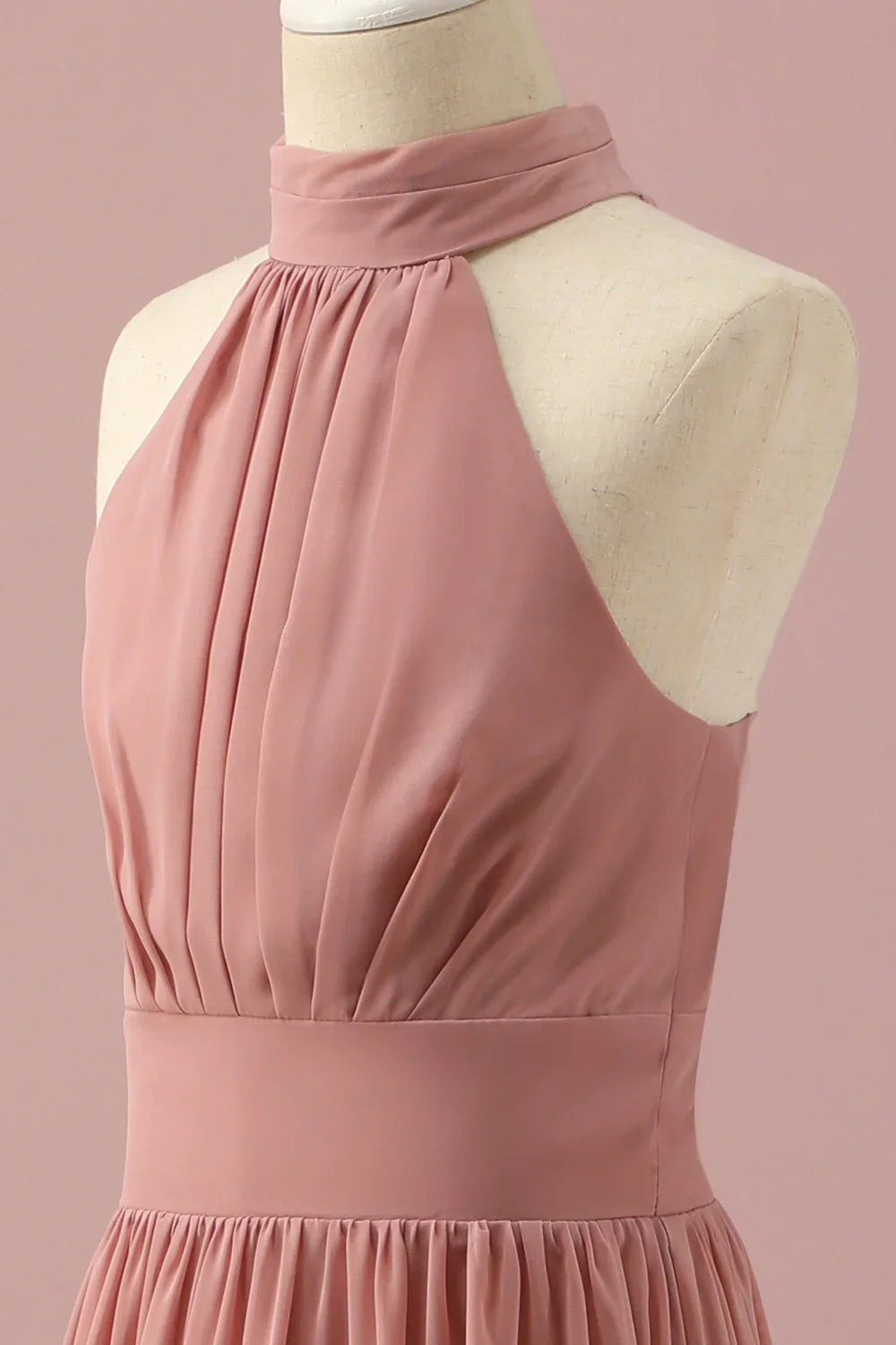 Light Brown Halter Chiffon Junior Bridesmaid Dress