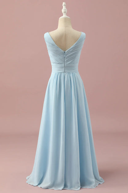 Light Blue V-Neck Chiffon Junior Bridesmaid Dress