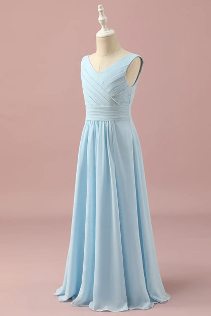 Light Blue V-Neck Chiffon Junior Bridesmaid Dress