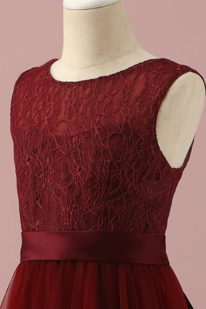 Burgundy Lace and Tulle Junior Bridesmaid Dress