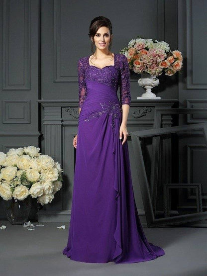 A-Line/Princess Sweetheart Applique 1/2 Sleeves Long Chiffon Mother of the Bride Dresses - RongMoon