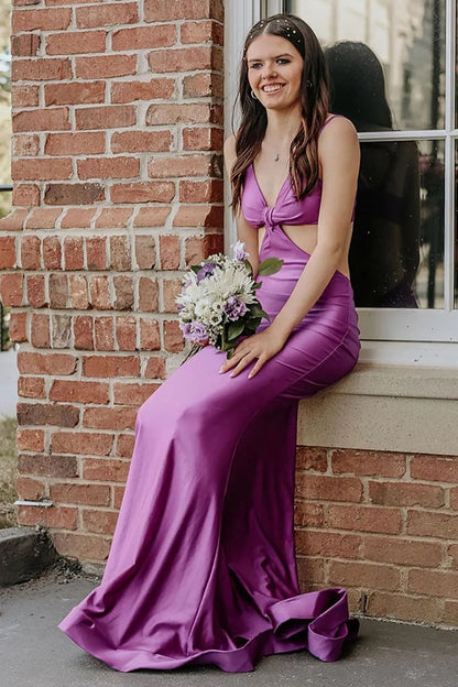 Elegant Red Mermaid Satin Spaghetti Straps Cut-out Long Prom Dress