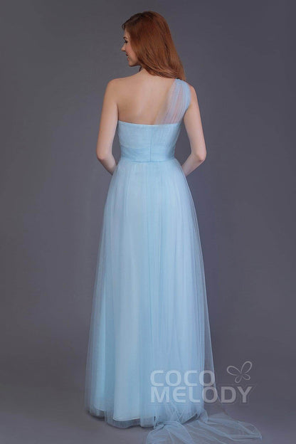 Sheath-Column Floor Length Tulle Bridesmaid Dress PR3556