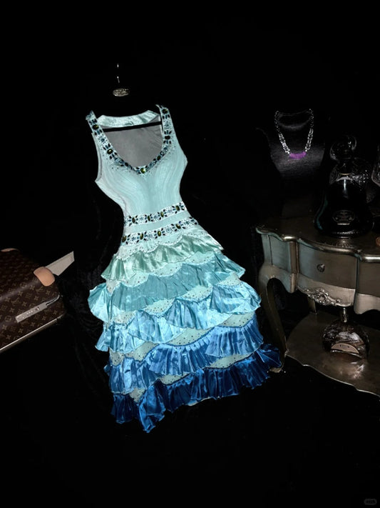 Blue Beaded Gorgeous Homecoming Dress Short Tulle Ball Gown Evening Dress gh4427
