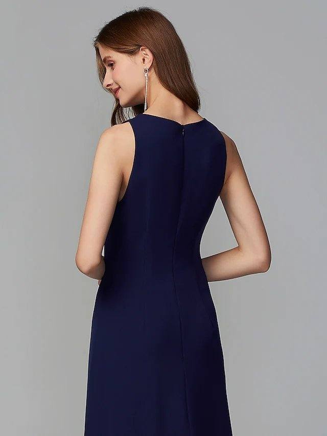 A-Line Jewel Neck Asymmetrical Chiffon Bridesmaid Dress with Ruffles / Split Front - RongMoon