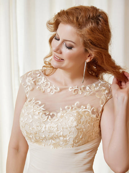 Illusion Neckline Ruffle Knee-Length Dress Champagne