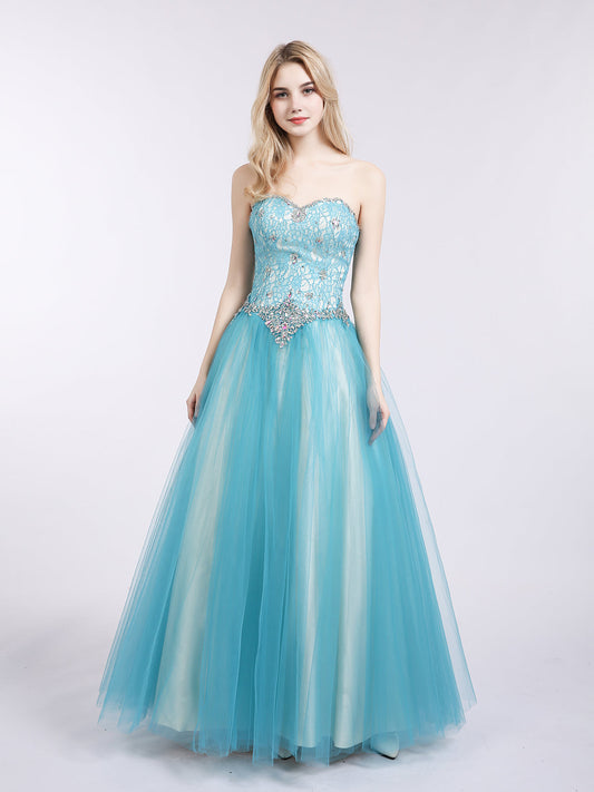 Sweetheart Neck Lace and Tulle Prom Gown-Pool