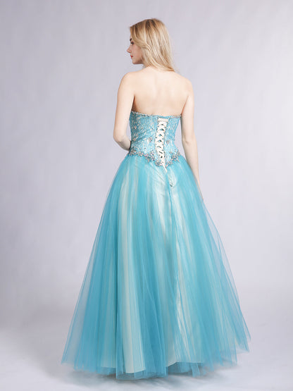 Sweetheart Neck Lace and Tulle Prom Gown-Pool