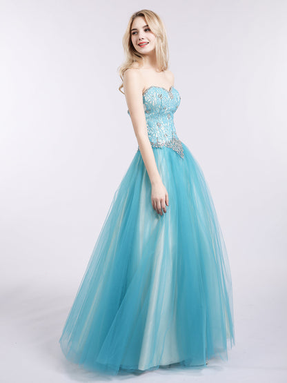 Sweetheart Neck Lace and Tulle Prom Gown-Pool