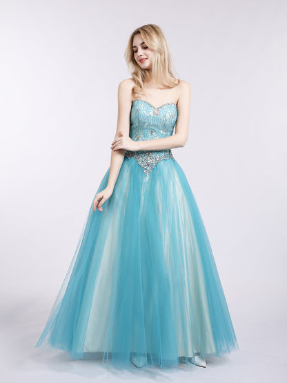 Sweetheart Neck Lace and Tulle Prom Gown-Pool
