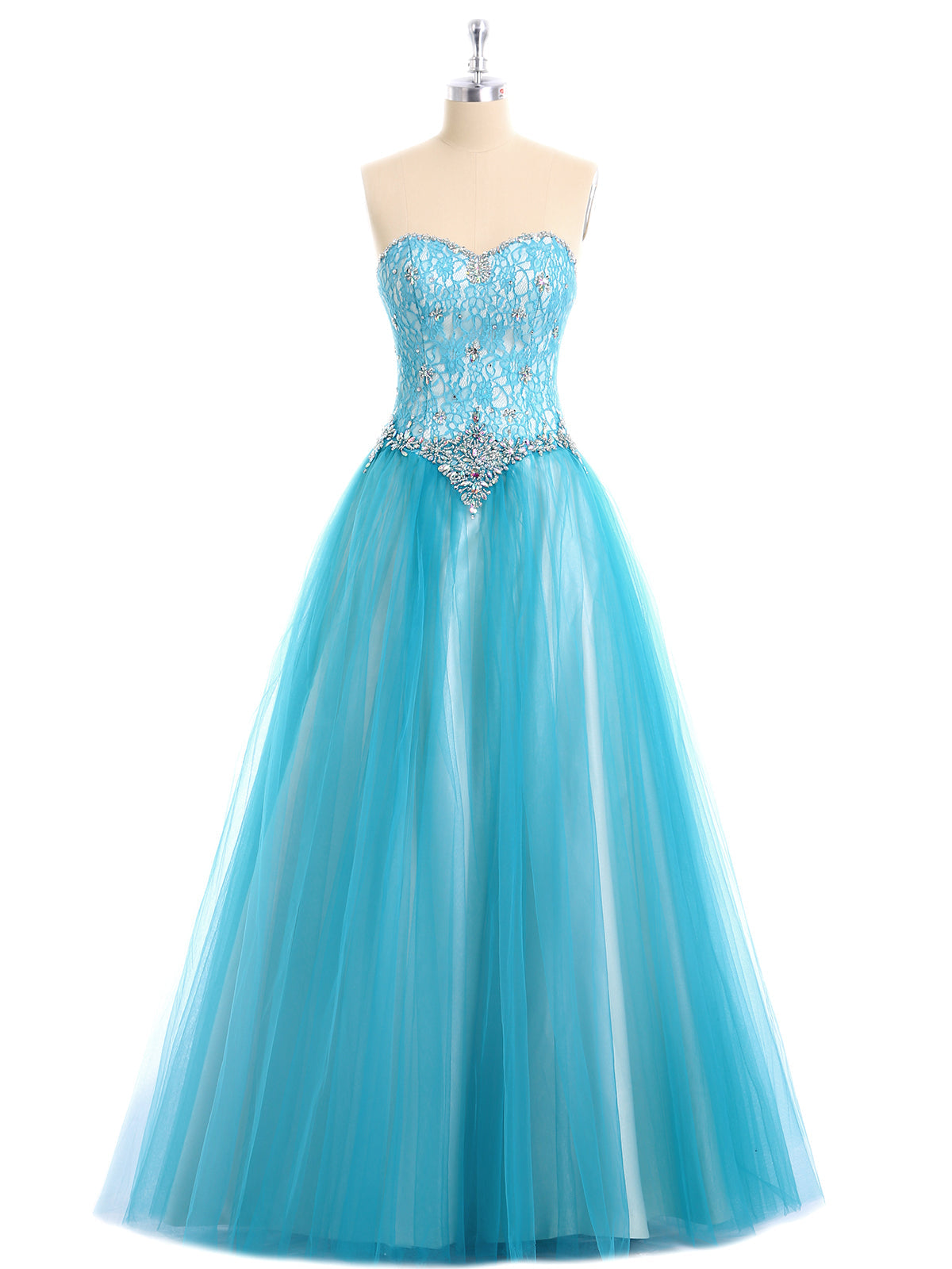 Sweetheart Neck Lace and Tulle Prom Gown-Pool