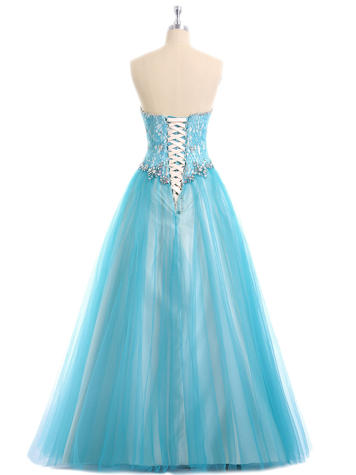 Sweetheart Neck Lace and Tulle Prom Gown-Pool